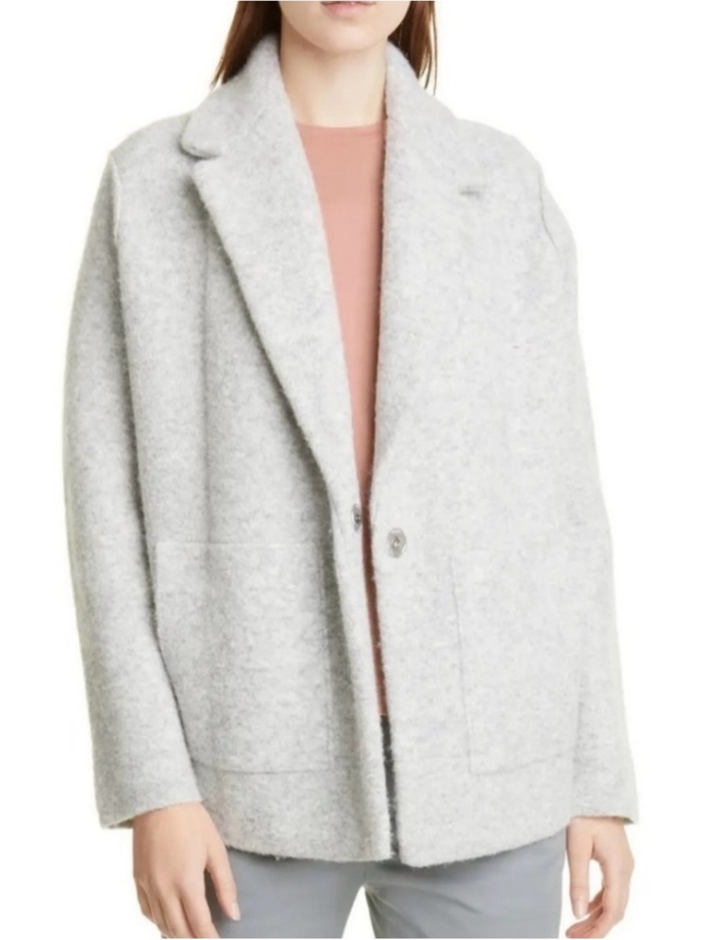 Vince Light Gray Wool-Blend Pea Coat